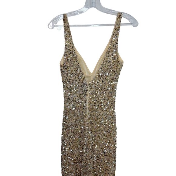 Mac Duggal Shimmering Gold Sequin Slit Gown #1068 NWT - Size 0 - Picture 7 of 12